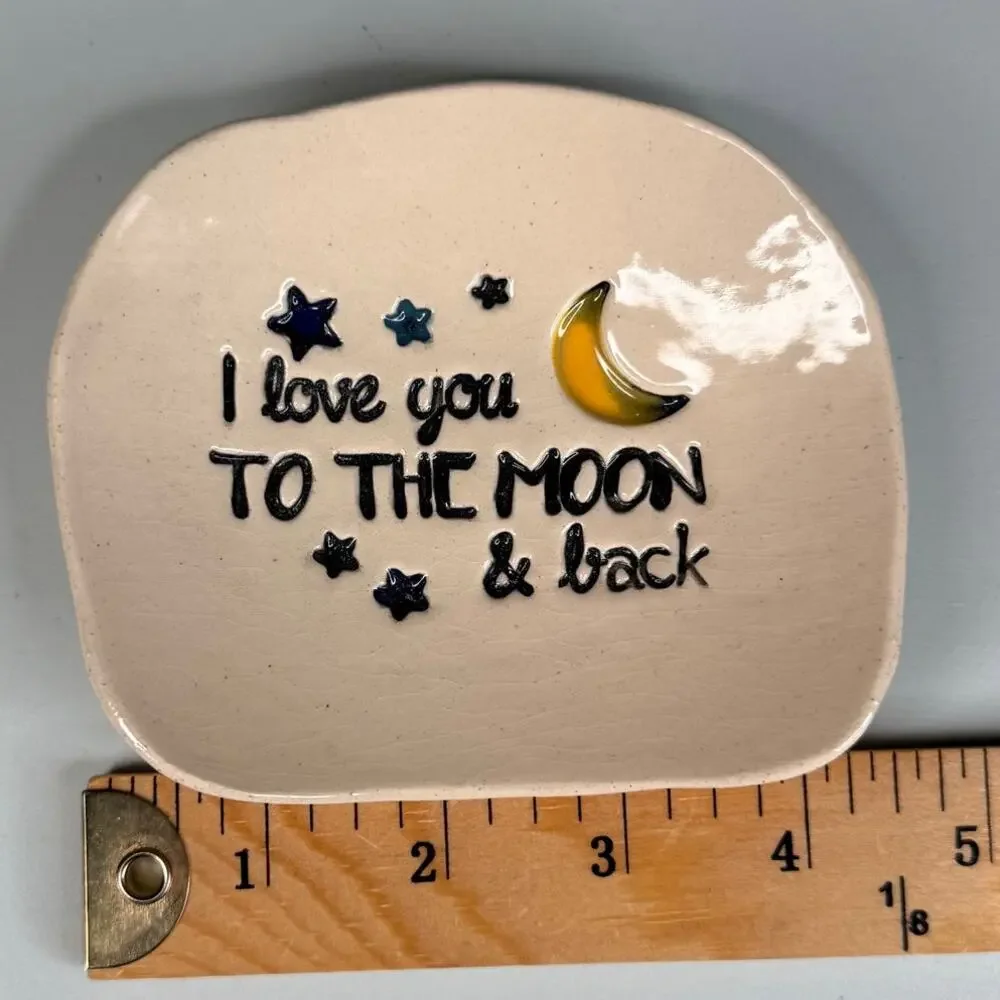 Cheryl Stevens Studio Pottery Trinket Dish Moon Stars I Love You Handmade Boho